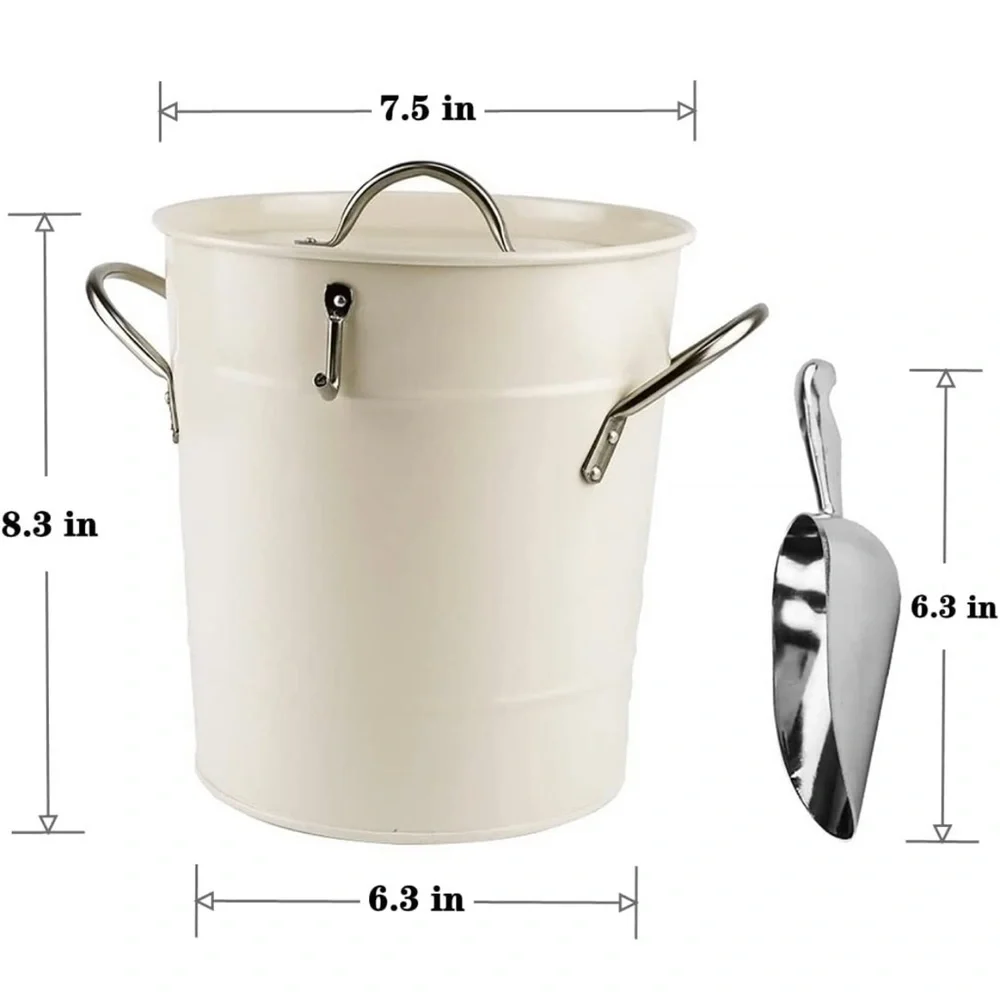 White Galvanize Ice Bucket With Lid and Scoop